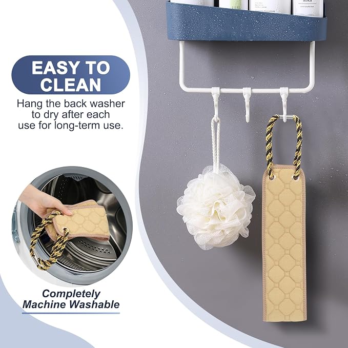 eaxun 38.5 Inch Exfoliating Back Scrubber with Dual Handles for Shower | Dual-Sided Bath Washer for Deeper Cleansing, Full Back Coverage Exfoliator without Straining for Men & Women