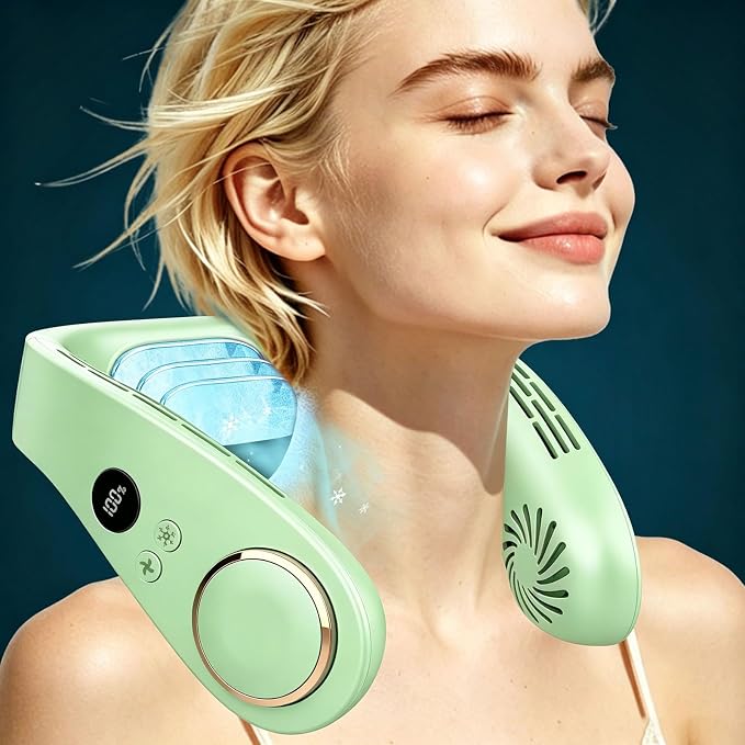 Personal Neck Air Conditioner with Cooling Plates, 5500mAh Long Battery Life, Silent Wearable Cooling Neck Fan, Bladeless lightweight Headphone Fans for Hot Flash Women Adult Outdoors, Light Green
