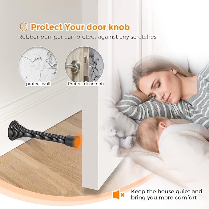 Ravinte Door Stoppers, 6 Pack Black Spring Door Stops with Rubber Bumper, Door Stoppers for Bottom of Door