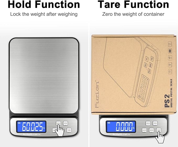 Fuzion Digital Shipping Postal Scale 88lb x 0.1oz, Stainless Steel Platform | All-in-1 Shipping Scale, Large Display, Hold/Tare/PCS Counting, Easy Calibration, 5 Units, Scale for Packages, Small Business