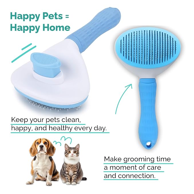 PETS-LAMB Self-Cleaning Dog and Cat Grooming Brush, Suitable for Long or Short Hair, Loose Hair Removal Brush, Easy to Remove, Pet Massage Tool. (Blue)