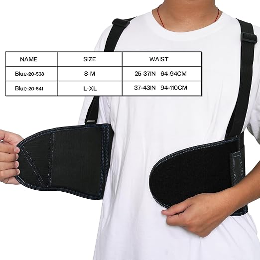 Zeluga 20-538 Industrial Work Back Brace, Back Support Belt with Suspenders, Lower Lumbar Support for Heavy Lifting, Removeable Straps, S/M