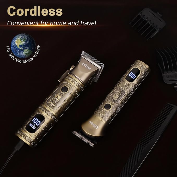 Ufree Hair Clippers for Men, Cordless Beard Trimmer, Grooming Kit, Bronze | T-Blade, 6500RPM, 1-22mm Adjustable Comb, Type-C, 180min Runtime, for Beard, Stubble, Nose and Crisp Edges, Men Gift