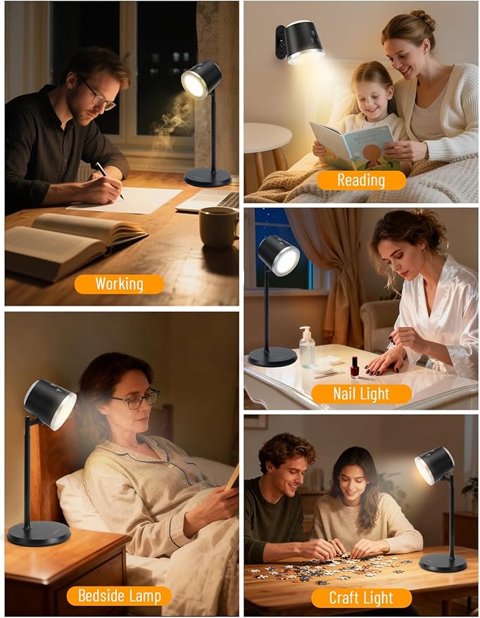 Cordless Desk Lamp, Magnetic Wall Mount LED Light, Portable Warm Night Light, Rechargeable Battery Powered Lamp, Dimmable Brightness & 3 Color Modes, Table Light for Reading, Work, Bedroom, Hallway