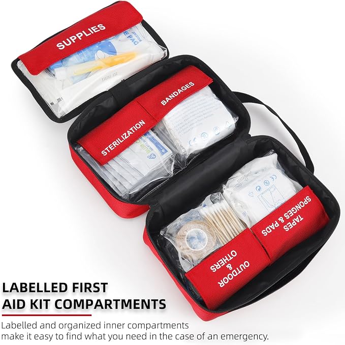 330 Piece First Aid Kit, Medium | Well-Organized Waterproof Compact Medical Kit, For Home, Car, Travel, Camping, Hiking, Truck, Office, Sports