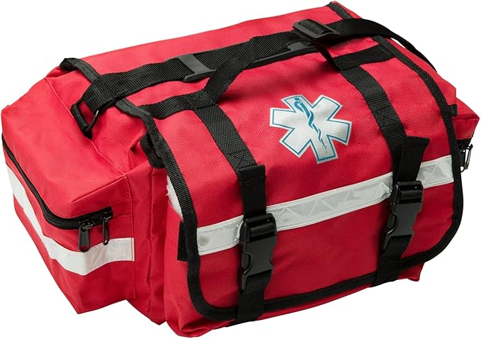 NOVAMEDIC Professional Red First Responder Bag – 17” x 9” x 7” | Empty EMT Trauma Kit Carrier with Removable Dividers, Reflective Strips, Water-Resistant Base
