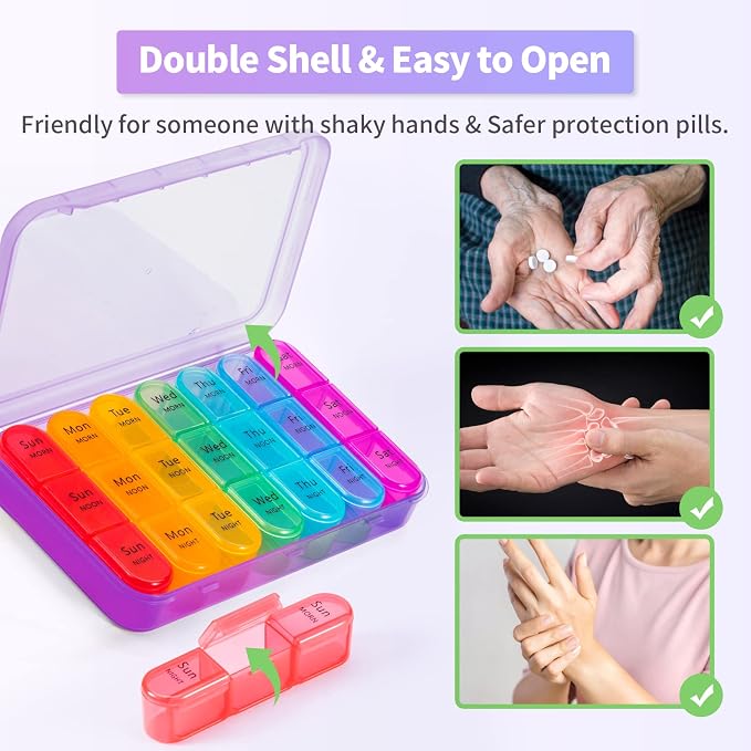 ASprink Pill Organizer 3 Times a Day, Large Pill Case with 21 Compartment Travel Pill Organizer, to Hold Vitamins, Medicine