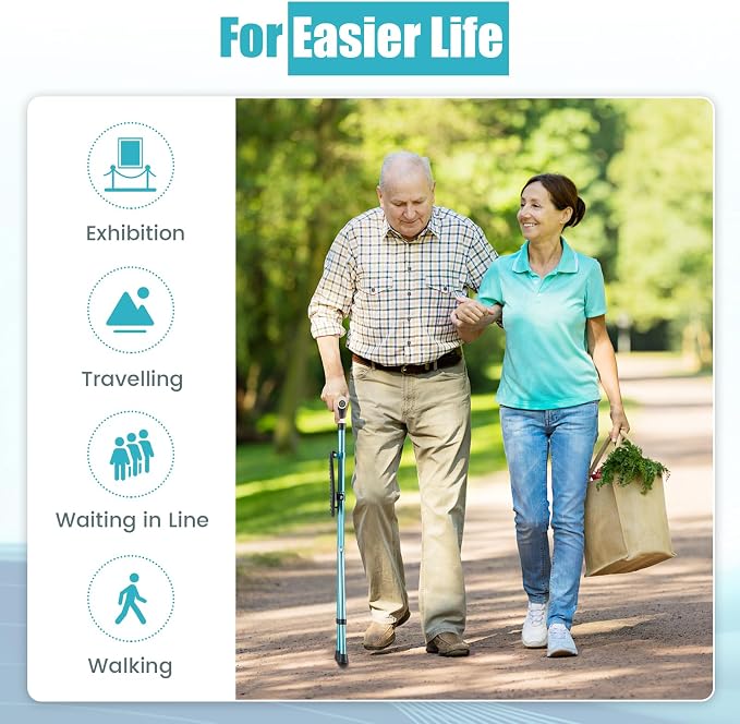 S AFSTAR Walking Cane with Seat, Height Adjustable Cane Chair with LED Light & Retractable 3 Legs, Portable Anti-Slip Seat Cane, Heavy Duty Walking Stick Chair for Seniors Elderly
