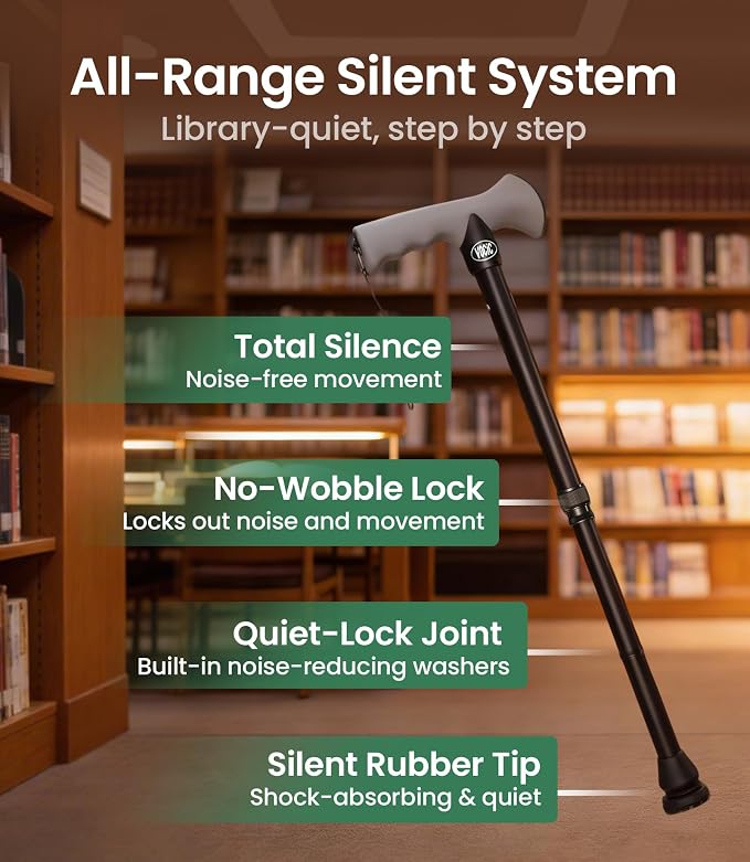 VOCIC Walking Cane for Men & Women, 10 Level Adjustable, 350lb Heavy Duty, Foldable & Collapsible Cane with Shock-Absorbing Tip & Travel Bag, Walking Sticks for Seniors & Adults