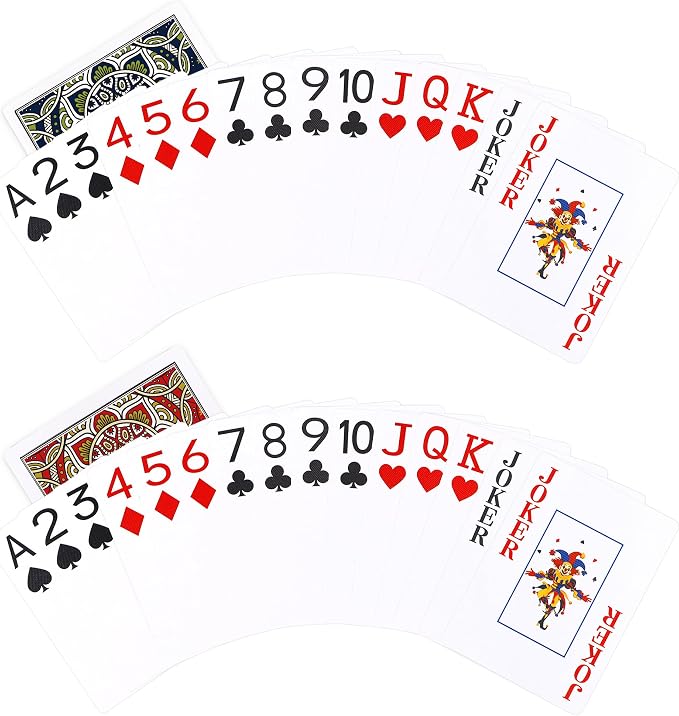 Plastic Playing Cards 2 Pack Waterproof Poker Card,Jumbo Large Print Playing Cards for Adults Seniors,2 Decks of Cards Set Poker Size Cards for Fun Card Game