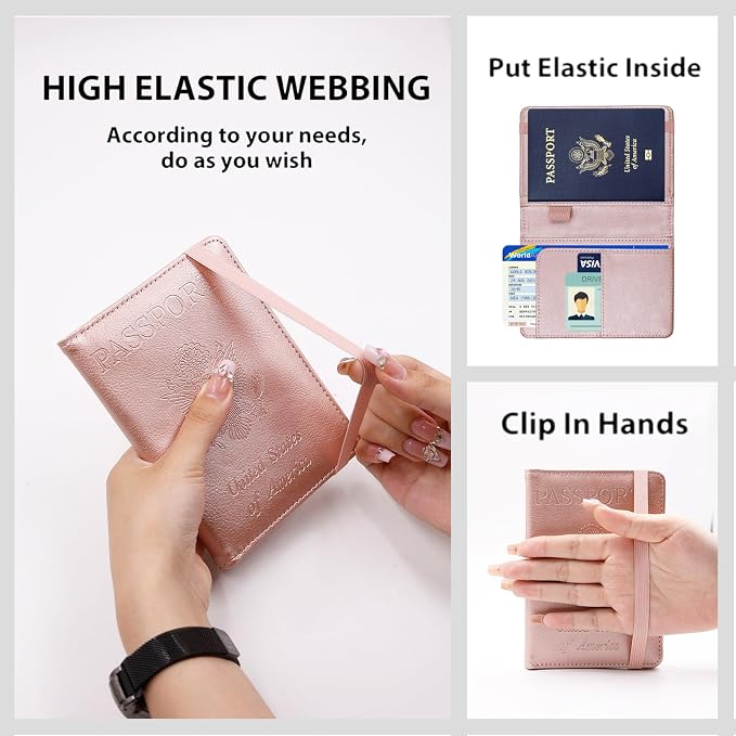 Melsbrinna Premium Leather Passport Holder Covers Case, Waterproof Rfid Blocking Travel Wallet Passport Holder with Pen Holder, Cute Passport Book for Women/Men