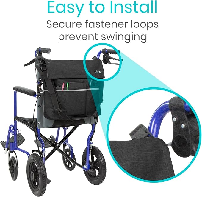 Vive XL Wheelchair Accessories Bag - Waterproof, Scratch-Resistant, Double-Stitched, Machine Washable for Adults, Seniors, 15 Colors - Storage Walker Backpack to Hang on Back