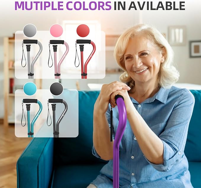 BeneCane Walking Cane for Men & Women Adjustable Cane with Offset Soft Cushioned Handle -Portable Lightweight Sturdy Mobility Walker Aid for Elderly, Seniors Collapsible Cane