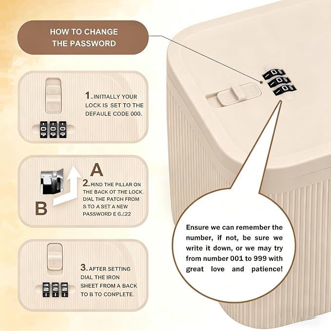 Lockable Storage Box, Plus Lock Box with Code – 2 inch Taller Version for Medication Safe, Phone Jail, Food Snacks, First Aid Kits, Refrigerator, Office, School, Home, Travel Gift (Beige)