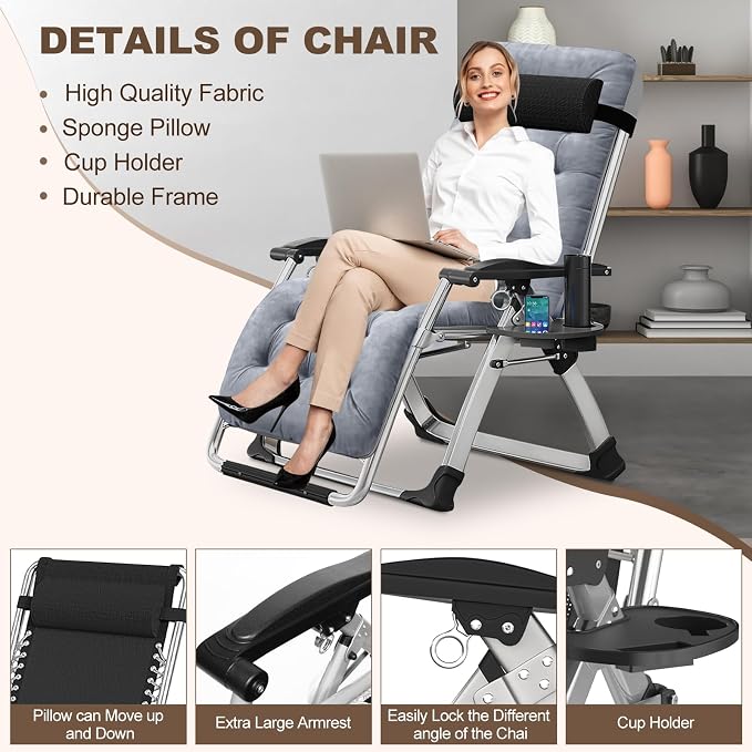 Comfy Folding Recliner Chair -Bedroom Living Room Chairs | Patio Lounge Chair with Removable Cushion for Indoor Outdoor