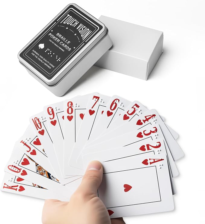 Braille Playing Cards for Visually Impaired - Large Print Tactile Poker Cards, 2.4x3.4 Inches, Sturdy Plastic for Blind Adults & Family Games