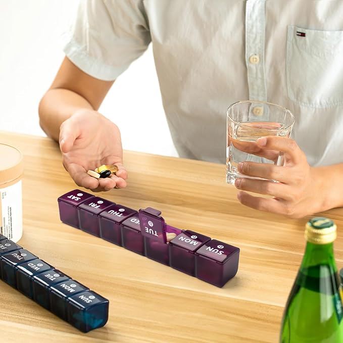 2-Pack Weekly Large Pill Organizer for Travel, 7 Day Pill Boxes and Organizer, Big Compartments Pill Case AM PM,14 Day XL Medication Organizer Dispenser for Fish Oils, Vitamin Holder Supplement