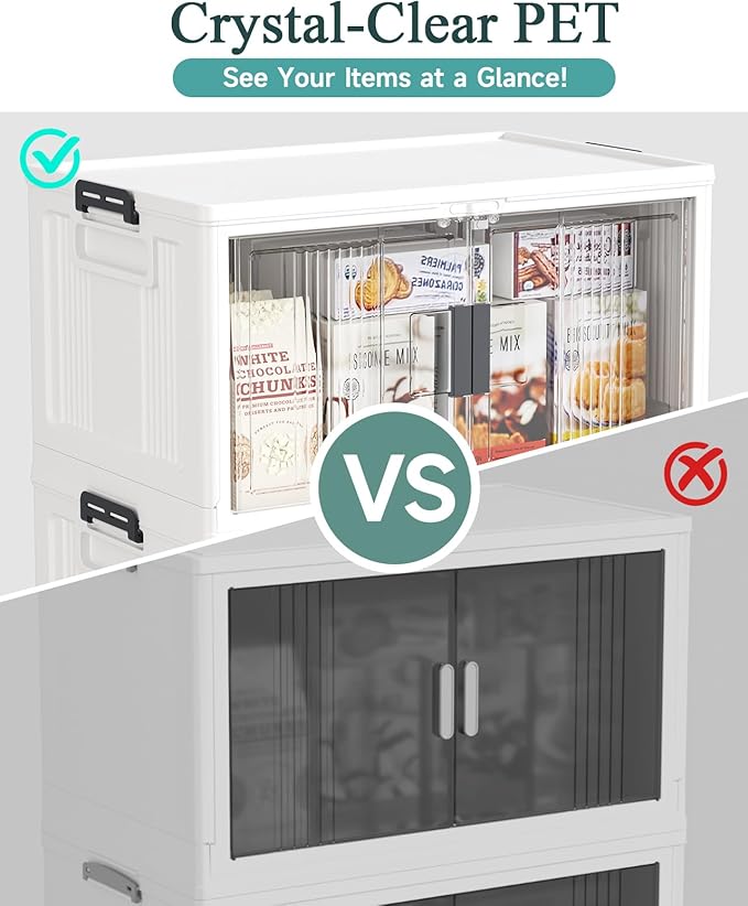 OlarHike 76QT Lockable Storage Bins with Lids - Folding Storage box with Doors and Wheels, Collapsible Plastic Bins for Closets, Stackable Organizer and Containers, Gifts, 3 Pack Cubes