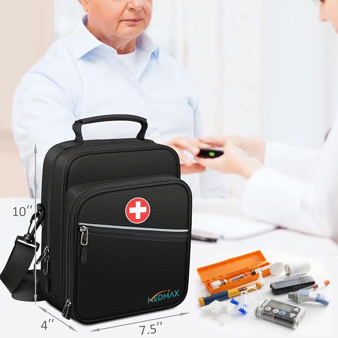 MEDMAX Insulin Cooler EpiPen Carrying Case Insulated, Travel Medication Diabetes Supplies Organizer Bag with Shoulder Strap for Asthma Inhaler, Auvi-Q, Allergy Medicine Essentials (Black)