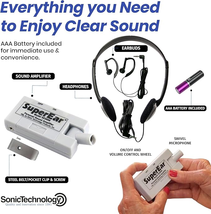 SuperEar Model SE5000 (PSAP) for Seniors - Hearing Amplifiers for Seniors, Super Ear Personal Sound Amplifier, Sound Amplifier Listening Device and Audio Accessories in 50dB Ambient Sounds Increase