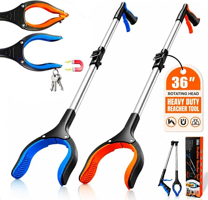 LEGENDONE 2 Pack 36" Magnetic Grabber Reacher Tool, Extra Long Reacher Grabbers, Easy Foldable Trash Pickup Tool, Heavy Duty 360° Claw Upper Grabber Picker for Senior, Health, Surgery Recovery