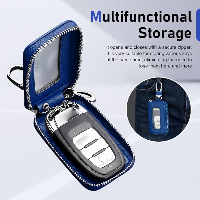 1PC Car Key Fob Case, Leather Car Key Holder for Purse, Automotive Smart Key fob Holder with Hook, for Remote Key Fob