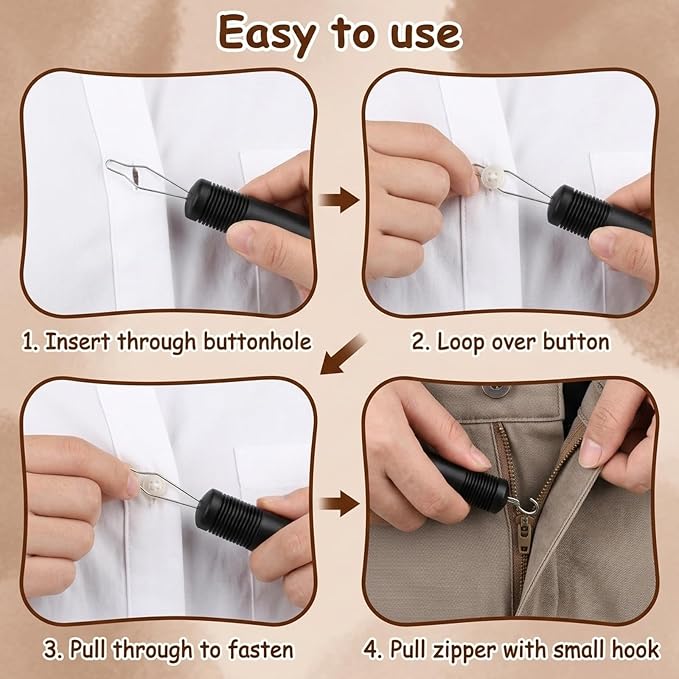 2-Pack Button Hook and Zipper Pull Assist Device Button Hook for Seniors, Button Helper for Elderly with Zipper Pull, One-Handed Dressing Assistance Tool for People with Limited Hand Mobility