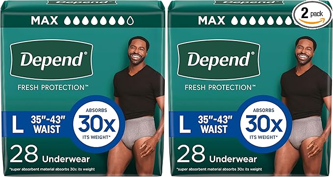 Depend Incontinence Underwear for Men, Large, 56 Count | Maximum Protection | Grey | Disposable