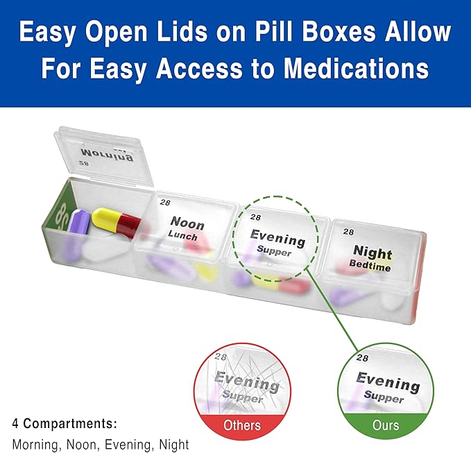 Medcenter Monthly Pill Box Organizer HSA/FSA, 4 Times a Day, Extra Large 31 Daily Pill Cases with Compartments for Vitamins, Supplements, Medication, 31 Day Pill Organizer