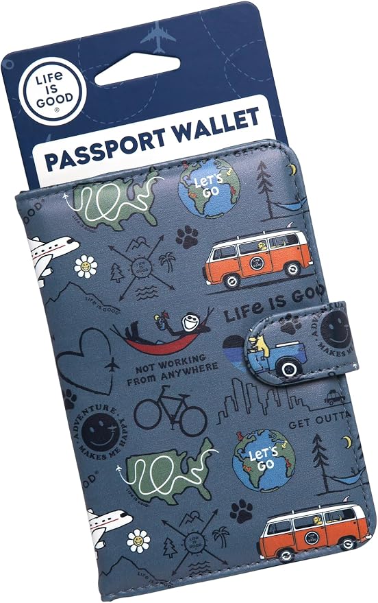 Life is Good Travel Passport Cover, Card Slots, Snap Closure | Slim Design, Card Slots, Snap Closure, Fits Neatly in a Purse or Backpack, Keeps Documents and Boarding Pass Organized