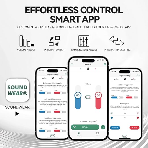 METIKO-Elclear 64-Channel Hearing Aids with AI Noise Cancellation, APP-Control, Rechargeable OTC Hearing Aid Ultralight Invisible for Seniors Adults, Silver