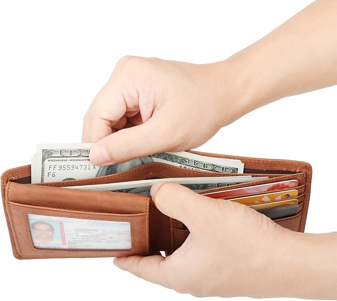 HIMI Wallet for Men-Genuine Leather RFID Blocking Bifold Stylish Wallet With 2 ID Window
