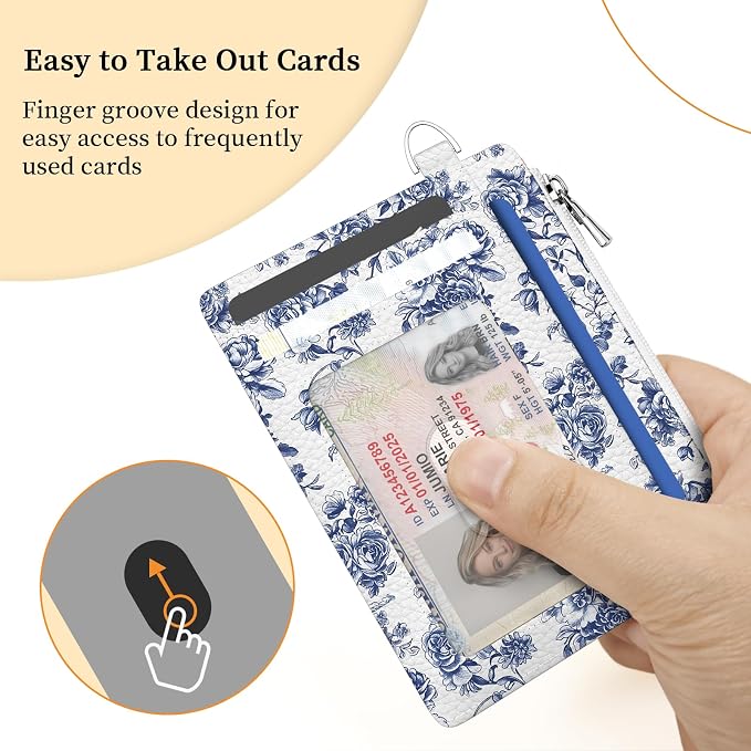 Hancynir Floral Flower Credit Card Holder Small Wallet Women Slim RFID Cute | Zipper Keychain Pocket Wallet, Thin Travel Coin Purse, PU Leather, Minimalist Card Case, 6 Card Slots, Ladies Women Gifts