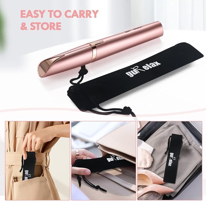 gurelax Eyebrow Trimmer for Women, Rechargeable Eyebrow Hair Remover, Painless Electric Razor with 2 x Replacement Heads,Face & Eye Brow Nose Ear Shaver Hair Removal (Rose Gold)