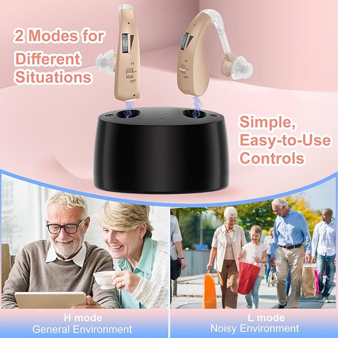 Rechargeable Hearing Aids for Seniors, with Noise Cancelling and Volume Control, Amplifier for Adults Hearing Loss, Portable Behind-the-Ear Aid