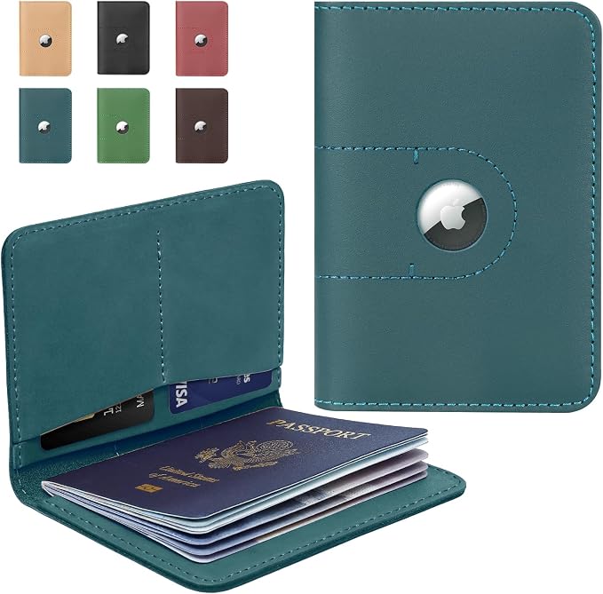 ALLIVE Passport Holder for Travel, Genuine Leather Passport Holder with AirTag Slot for Women and Men, Passport Cover Wallet Travel Must Haves Airport Essentials,Travel Gifts, Blue