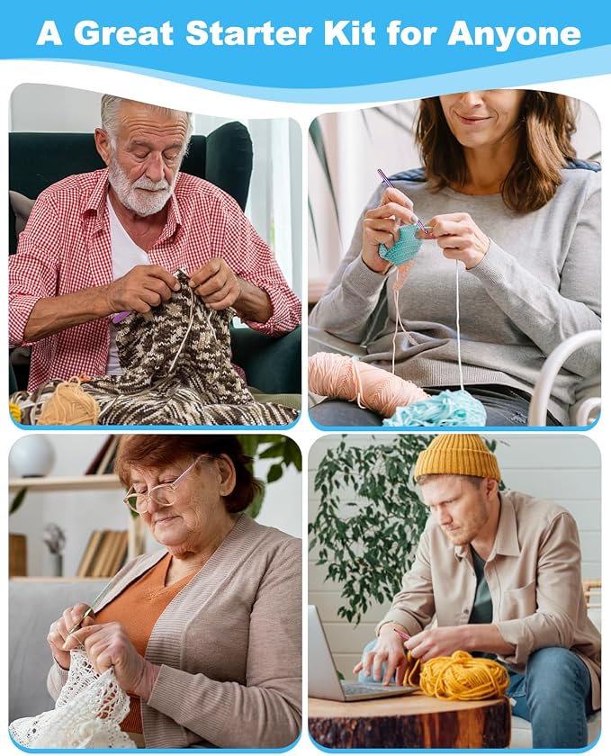 Aeelike Crochet Kit for Beginners Adults Kids, Complete Crochet Kits, Blue | Crochet Kit for Beginners Young and Old, All-inclusive Kit with Crochet Hooks 655 Yards Yarn Instruction Knit Bag, Ideal Gift