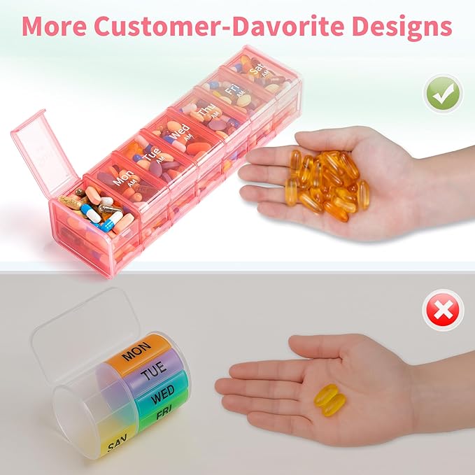 Daviky Extra Large Weekly Pill Organizer 2 Times a Day, XXL Pill Box 7 Day with AM PM Large Compartments, BPA-Free Daily Medicine Case, Jumbo Pill Holder for Fish Oils, Vitamins & Supplements