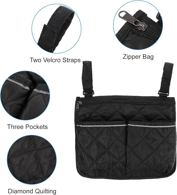 Walker Bag for Folding Walker Walker Basket with Reflective Safety Strips Foldable Wheelchair Storage Bag with 2 Adjustable Straps for Night Visibility Seniors Elderly