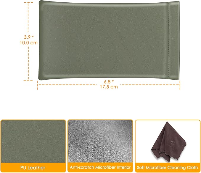 FINTIE Soft Eyeglasses Case with Cleaning Cloth, Portable Squeeze Top Vegan Leather Glasses Pouch, Sunglasses Eyewear Bag