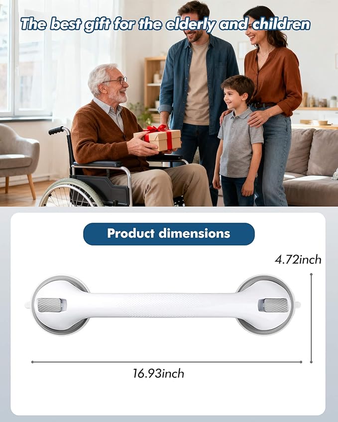 2 Pack 16 Inch Shower Grab Bars - 250LBS Heavy Duty Bath Safety Handles, Non-Slip No Drilling Removable Shower Grips for Bathtubs & Showers, Waterproof Bathroom Assist Handles for Seniors & Elderly