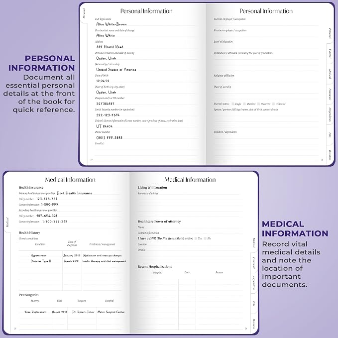 Skyline End of Life Planner – Emergency File Notebook for Important Information & Final Wishes – When I Die Beneficiary Book Organizer (Purple)