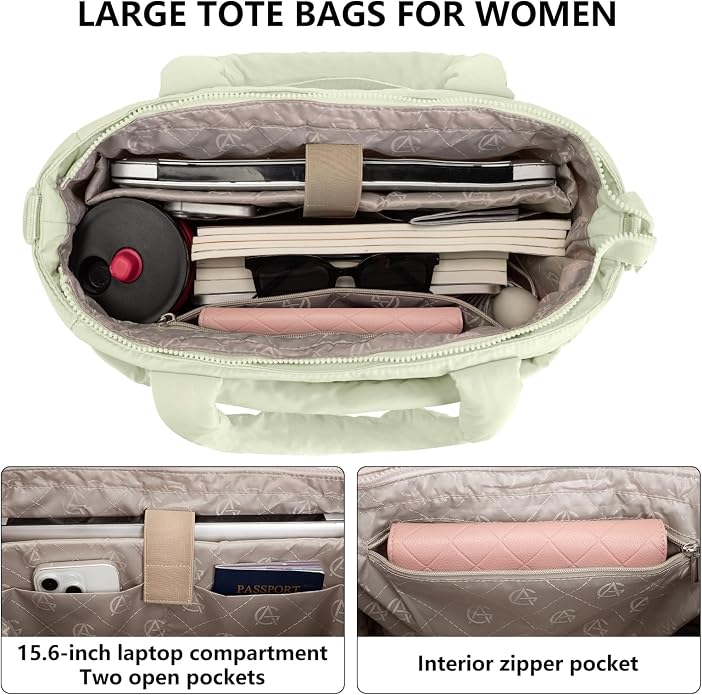 Puffer Tote Bag for Women Quilted Nurse Bag Lightweight Work Bag for Teacher Travel Handbag with Multiple Pockets