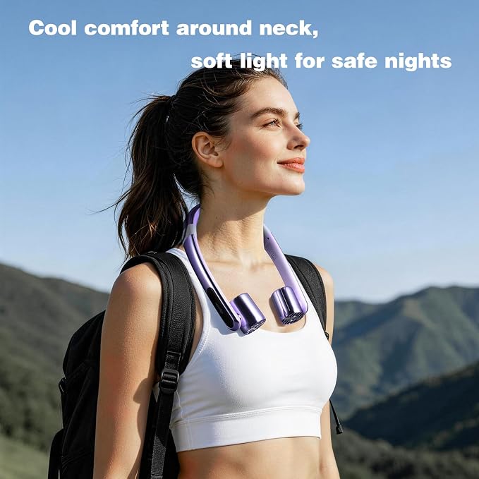 VAVOFO Portable Neck Fan with Book Light, Hands Free Wearable Cooling Fan | 6000mAh Rechargeable, 3 Speeds, 250° Adjustable, Ideal Gift for Reading, Travel, Office, Hiking, Fishing & Sports