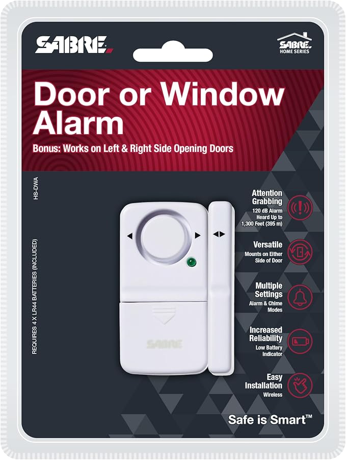 SABRE Wireless Home Security Door Window Burglar Alarm with LOUD 120 dB Siren, DIY EASY to Install, White
