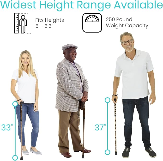 Vive Folding Cane - Foldable Walking Cane for Men, Women - Fold-up, Collapsible, Lightweight, Adjustable, Portable Hand Walking Stick - Balancing Mobility Aid - Sleek, Comfortable