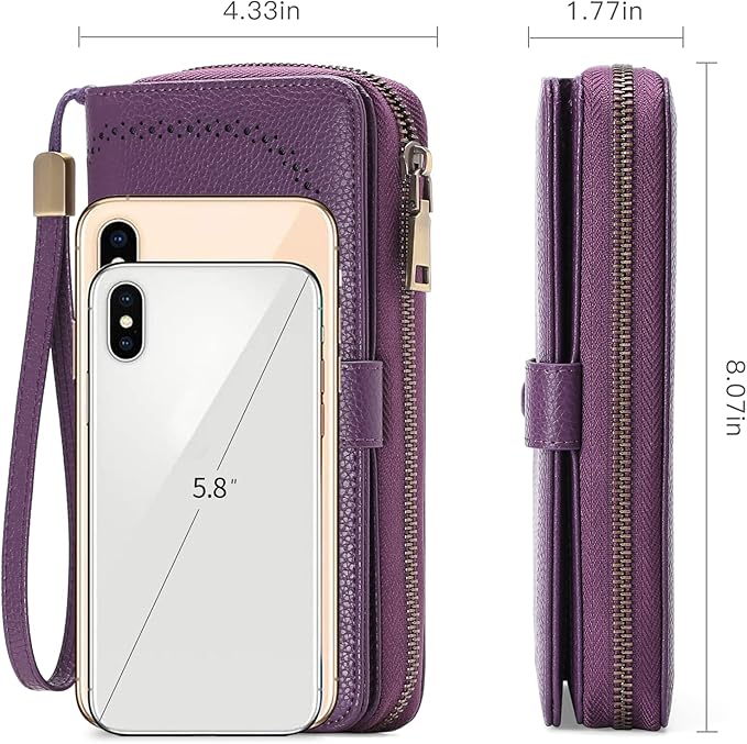 GAEKEAO Leather Credit Card Holder Wallet for Women RFID Blocking Large Capacity Bifold Zipper Card Case Organizer with Wristlet 45 Slots