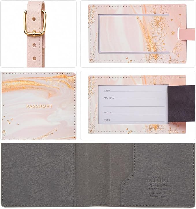 WORD TRAVELER Passport Cover Holder And Luggage Tag Set In Gift Box | Faux Material, Adjustable Buckle Strap, Privacy ID Window, Slim Lightweight Build for Easy Carry