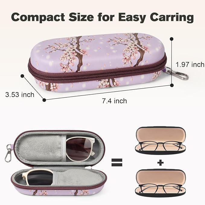 Double Eyeglasses Case, Dual Glasses Sunglasses Organizer with Zipper Closure, Eyewear Storage Box for Men Women Travel