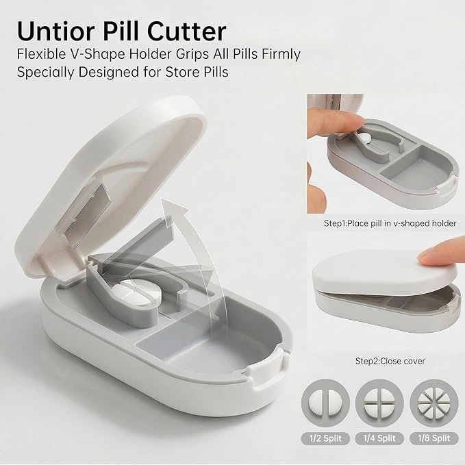 Pill Cutter Splitter for Small or Large Pills, Portable Pill Splitter with Hidden Professional Organizer and Brush, Tablet Cutter Medicine Slicer, Coupe Pilule for Tablets and Vitamins